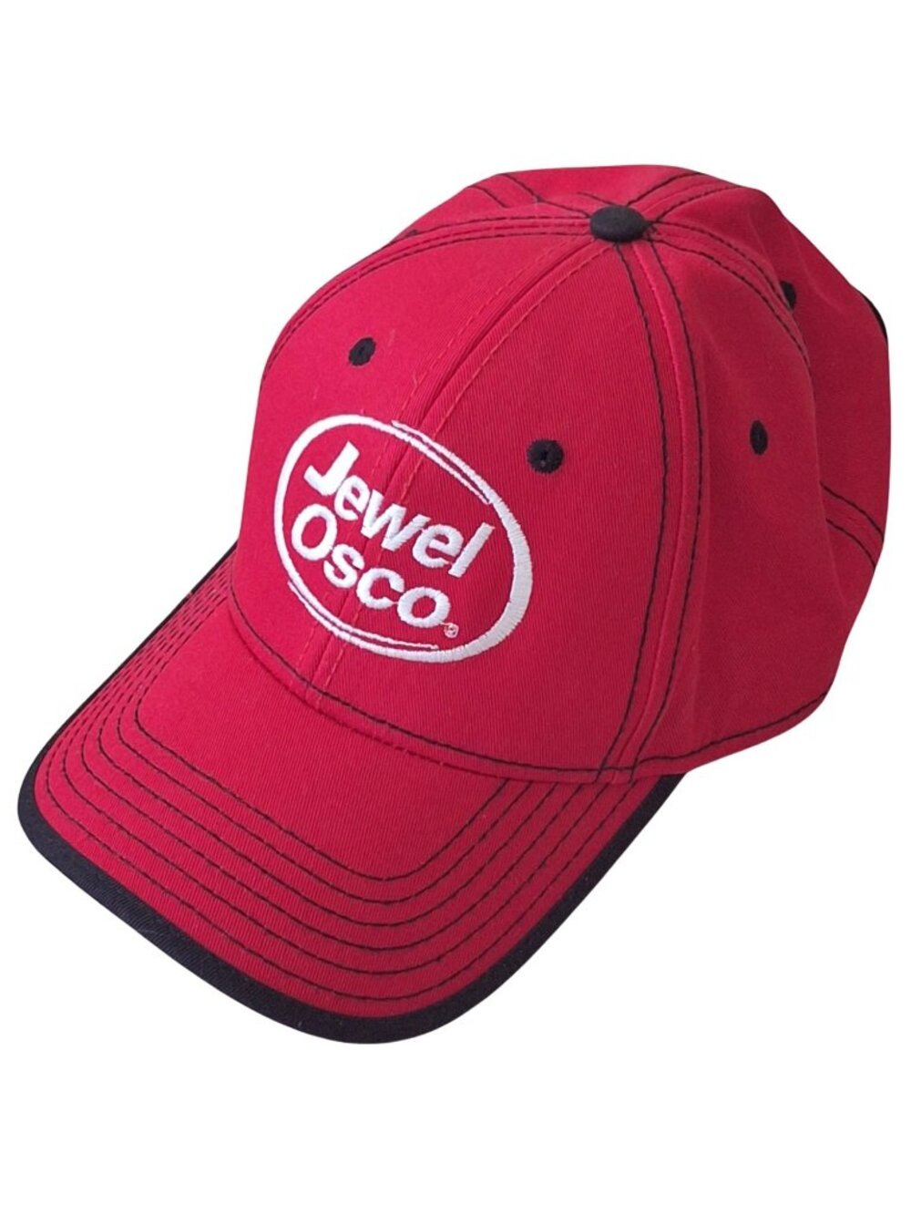 Jewel-Osco Red Baseball Cap Embroidered Logo Hat Black Trim Adjustable